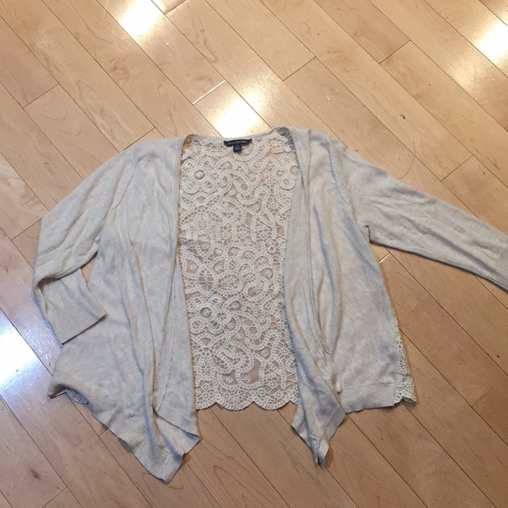 Cream AE cardigan with beautiful sheer lace back